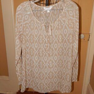 Ladies Charming Charlie Blouse - Top- Shirt ~ Size M ~ Sheer ~ Beige and White